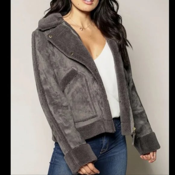 NWOT Anthropologie Marrakech Tina Suede Sherpa Fleece Aviator Jacket, Size XS - Picture 6 of 10